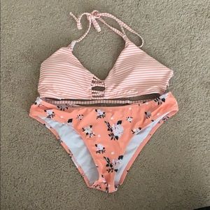 WORN ONCE peach/orange printed bikini set